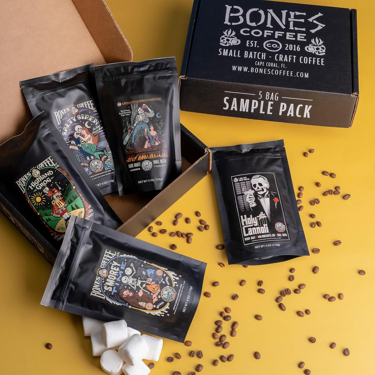 Bones Coffee Company NEW Favorite Flavors Sample Pack, Assorted Flavored Coffee Medium Roast