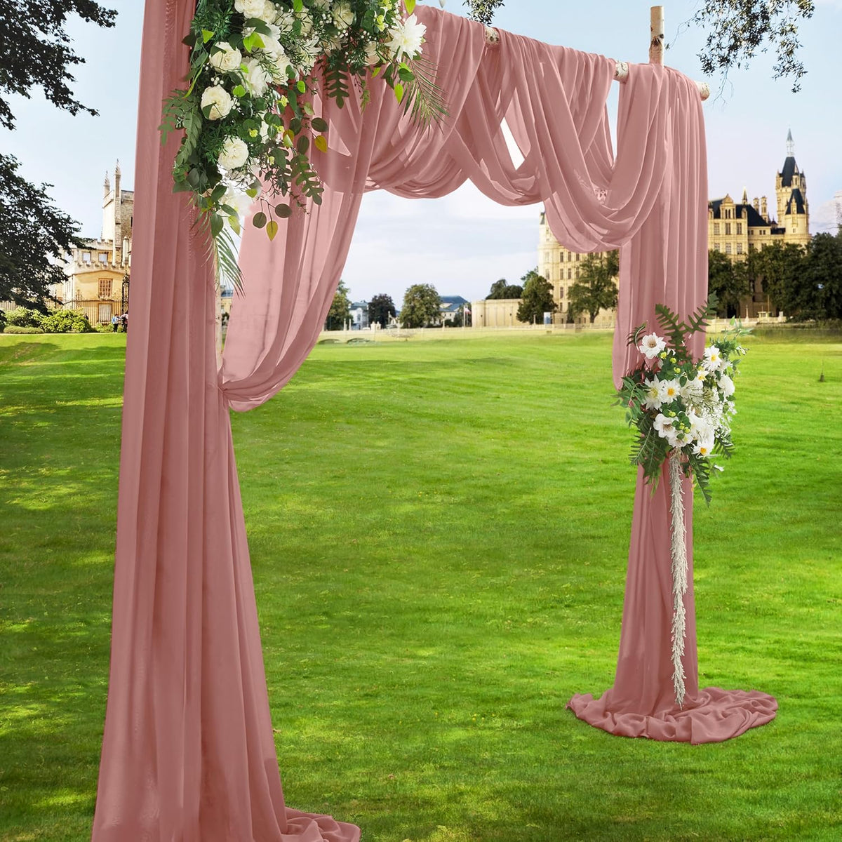 VACVELT Wedding Arch Draping Fabric Dusty Rose Chiffon, 1 Panel Sheer Drapes 30 Inch x 20ft Chiffon