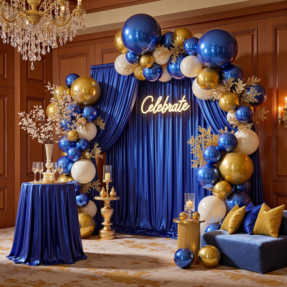 10x10ft Thick Royal Blue Glitter Backdrop Curtain Panels for Parties, Wrinkle Free Sequin Sparking