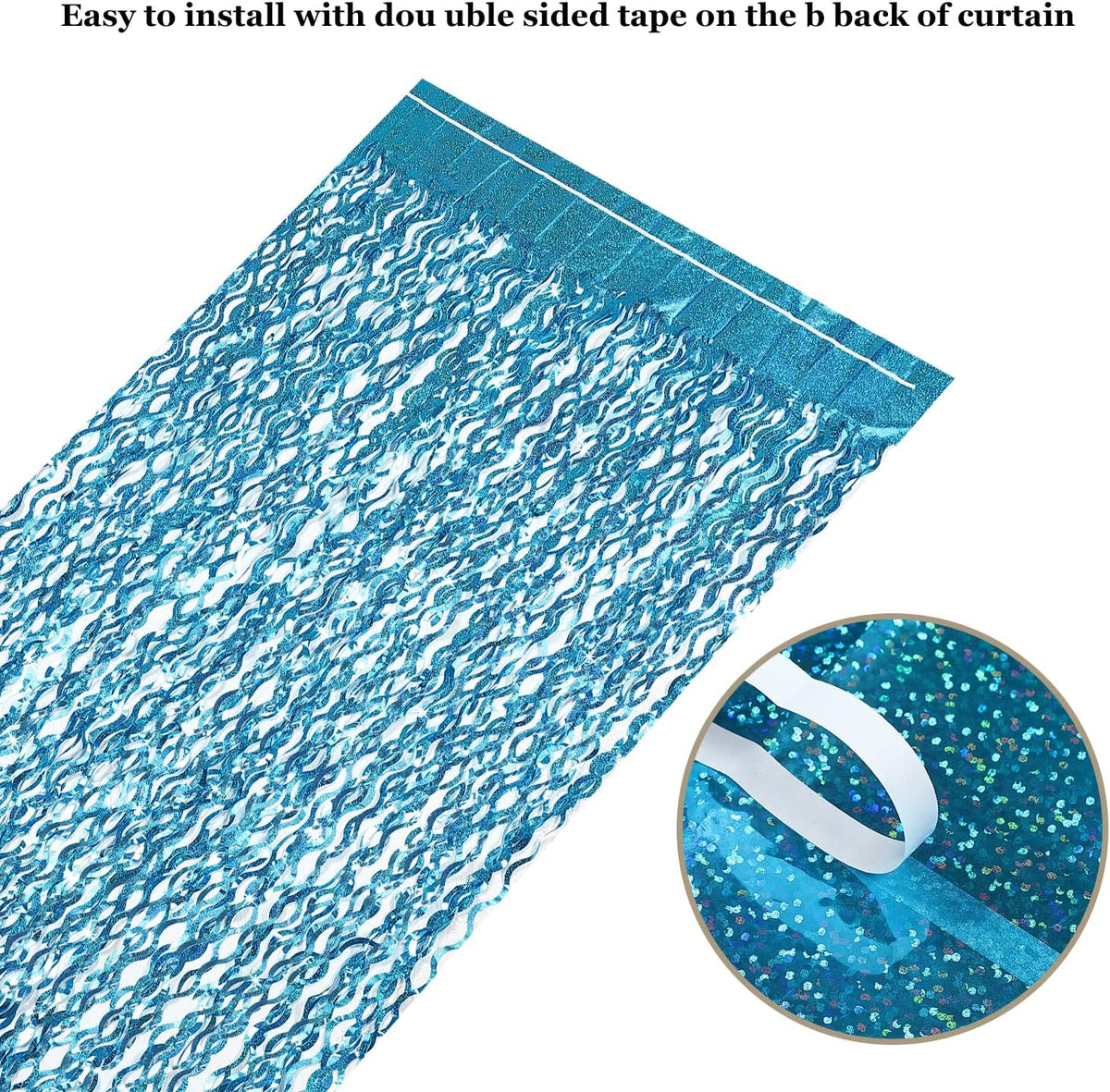 3 Pack 3.3 ft x 6.6 ft Teal Foil Fringe Curtains - Sparkle Metallic Curtains Party Decorations