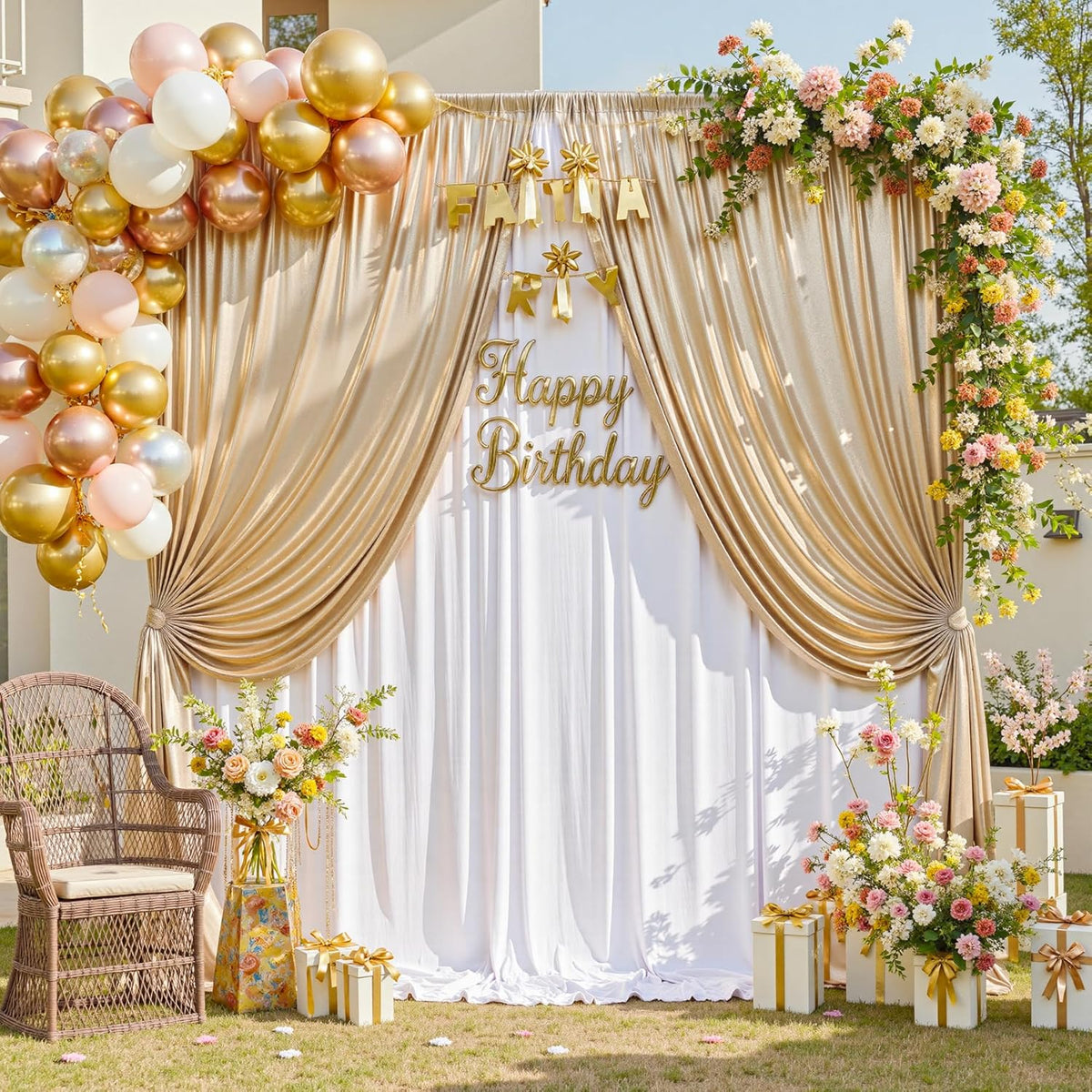 gogoparti 20x10FT Champagne Gold Sequin Backdrop Curtain - 4 Panels of 5x10FT Wrinkle-Free Glitter