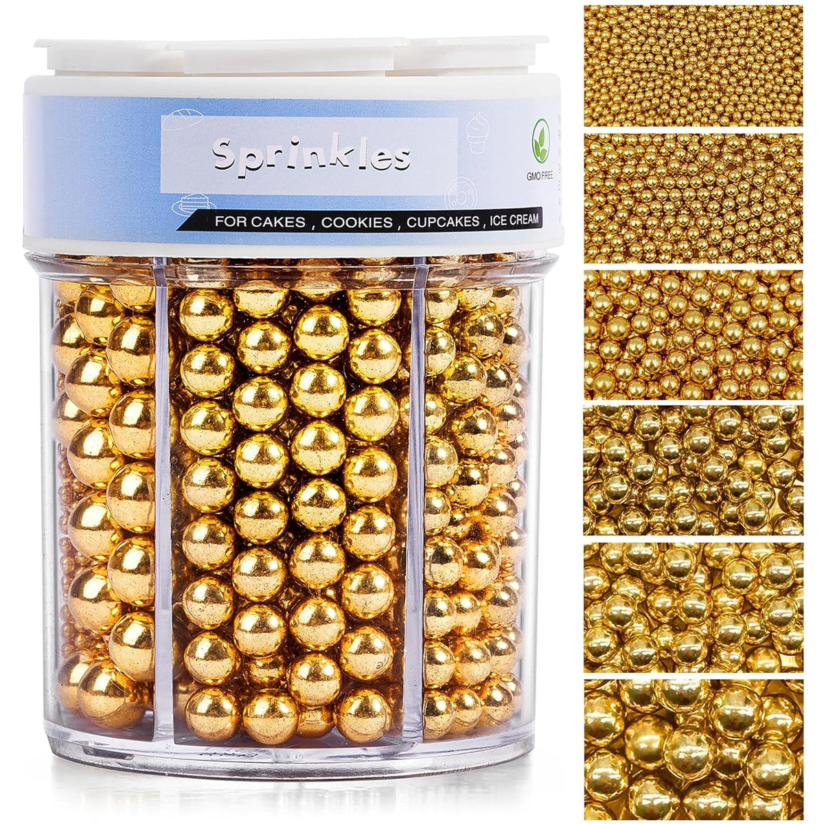 Sprinkles for Cake Decorating, 11Oz Gold Pearl Sprinkles 6 Sizes Mix for Cake Cupcake Ice Cream