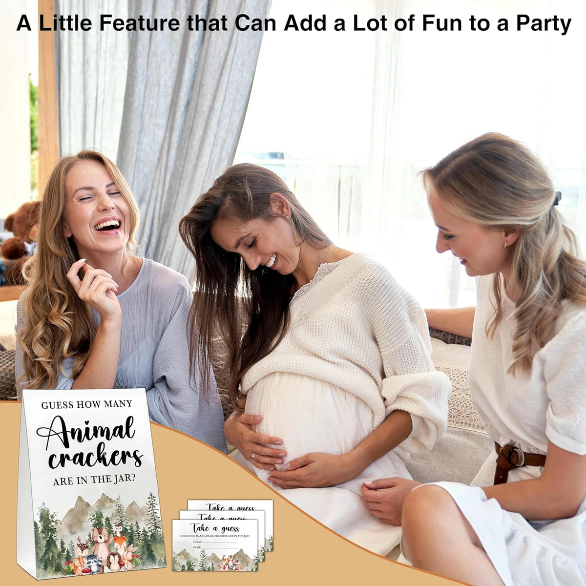 Woodland Baby Shower Game, Guess How Many Animal Crackers, Jungle Animal Safari 1 Standing Sign