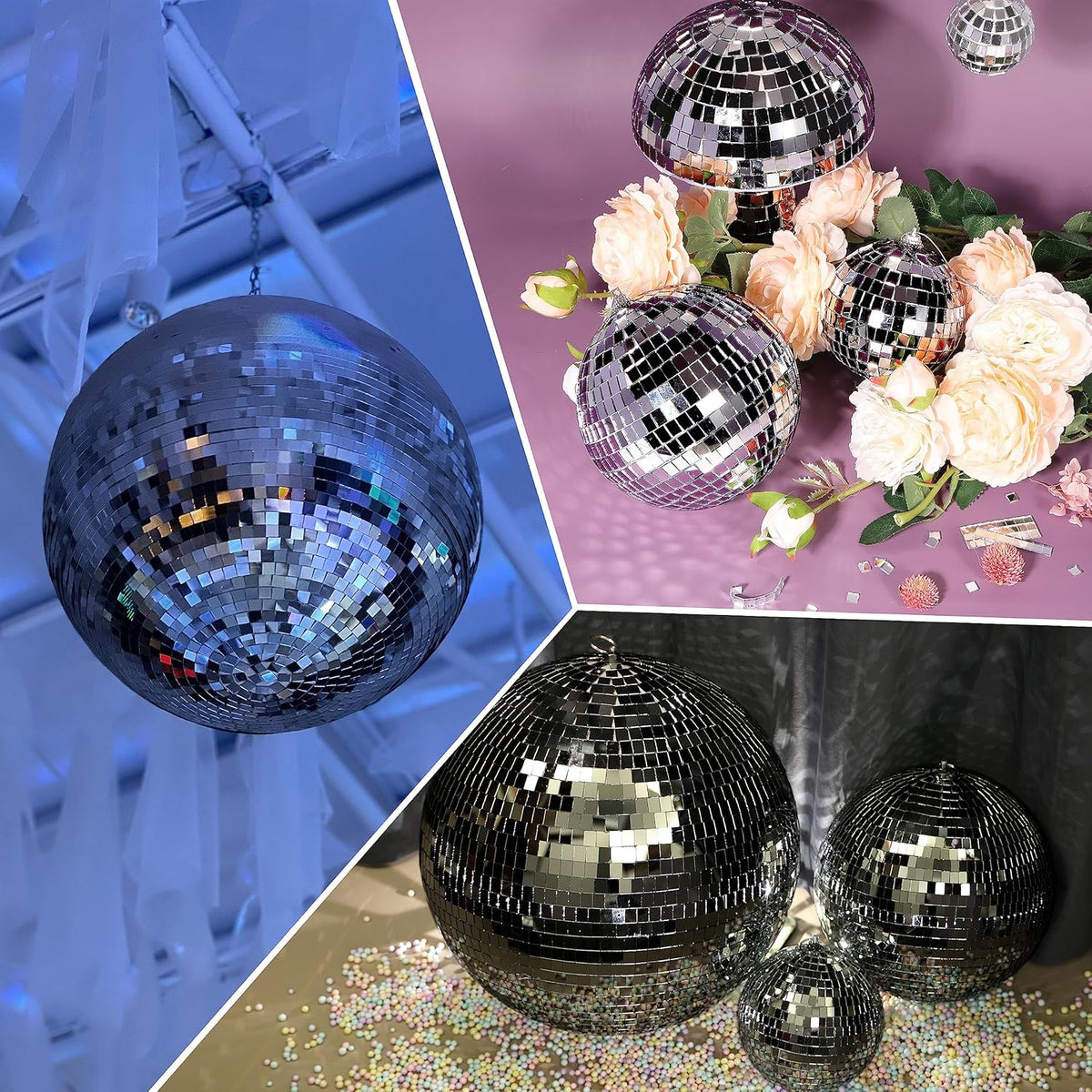 PP OPOUNT 2360 PCS Disco Tiles, 5 x 5 mm Self-Adhesive Disco Ball Stickers, Real Glass Mirror Tiles