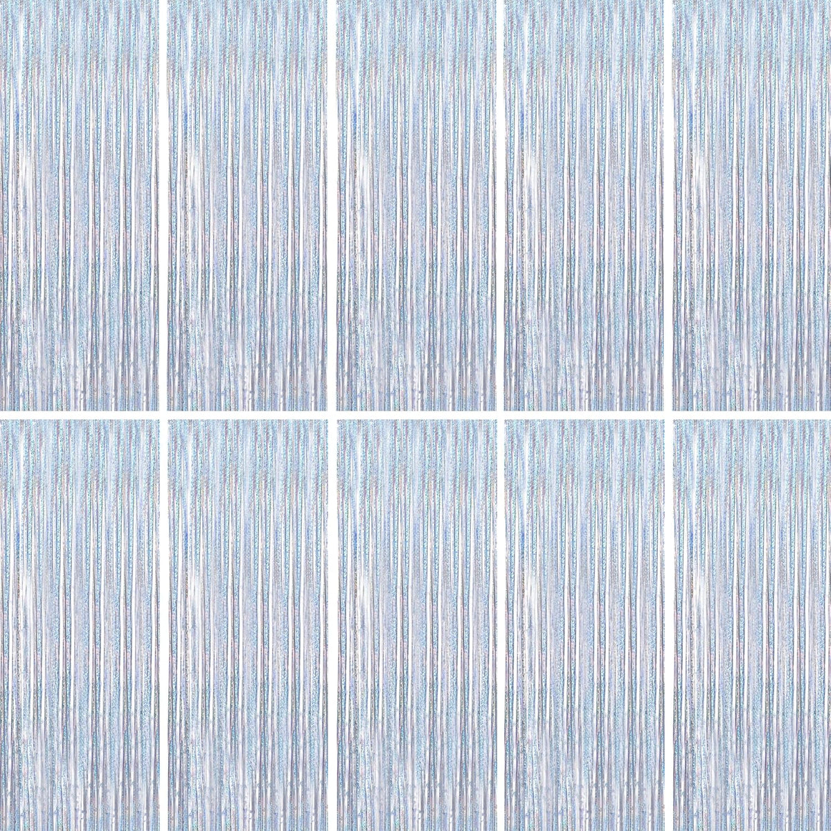 BTSD-home 10 Pack Laser Silver Foil Fringe Curtain Metallic Streamer Party Decorations Photo Booth