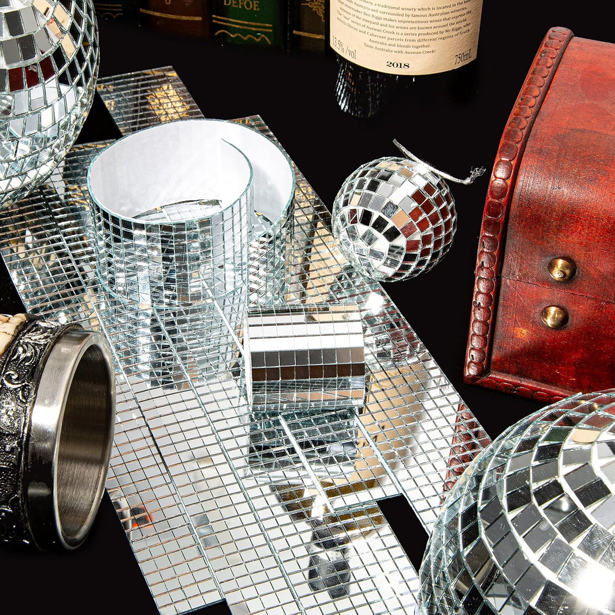 PP OPOUNT 4720 PCS Disco Ball Tiles, 5 x 5 mm Self-Adhesive Mirror Tiles for DIY Disco Balls, Mini