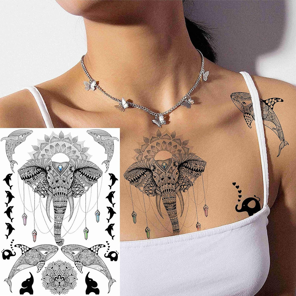 28 Sheets Tribal Black Temporary Tattoos For Women Girls, Waterproof Fake Tattoos Temporary