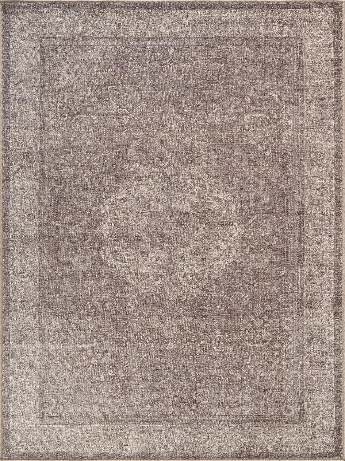 Bloom Rugs Washable Non-Slip 5' x 7' Rug - Taupe/Beige Traditional Medallion Area Rug for Living