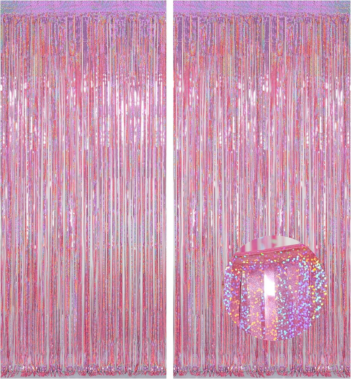 Melsan Pink Tinsel Curtains Backdrop, 3.2 ft x 8.2 ft Sparkle Metallic Foil Curtains for Unicorn