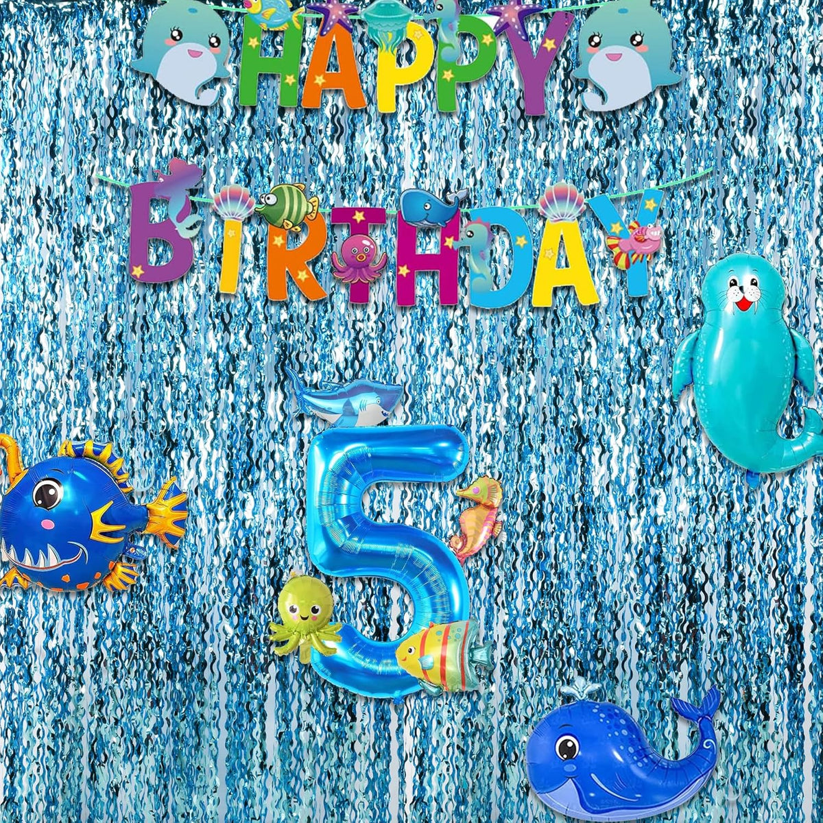 Wavy Blue Streamers Party Backdrop - GREATRIL Fringe Curtain for Pool