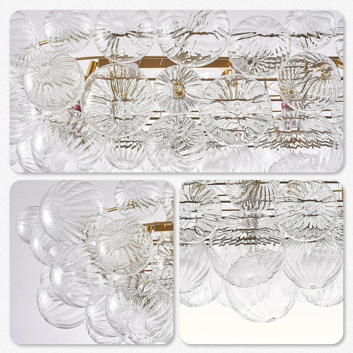 Nordic Bubble Ball Swirled Glass Chandelier 50 inch Rectangular Island Light Fixture Gild Gold and