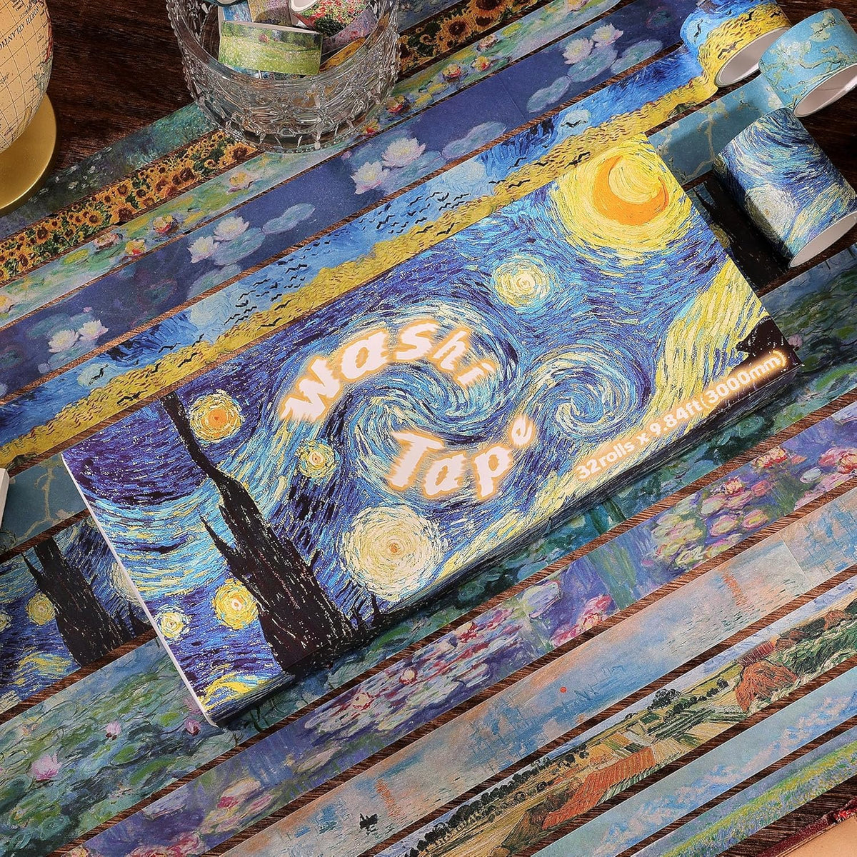emmoolife 32 Rolls Washi Tape Set, Oil Painting Decorative Masking Tape, Van Gogh Adhesive Tape for
