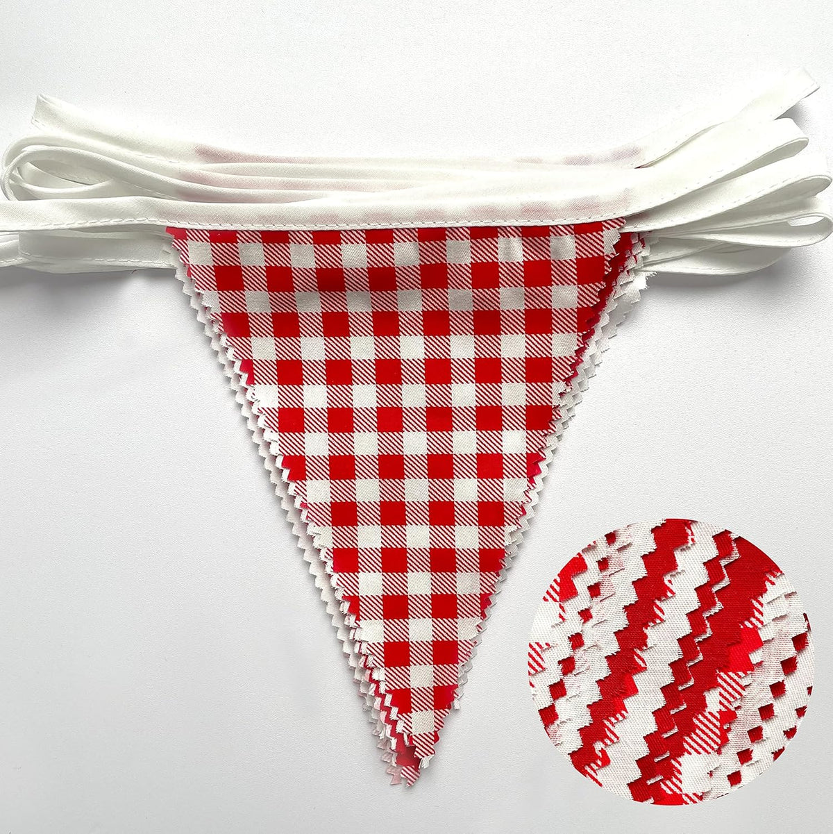 32Ft Red Party Decorations Red Plaid Checkered White Triangle Flag Gingham Pennant Bunting Fabric