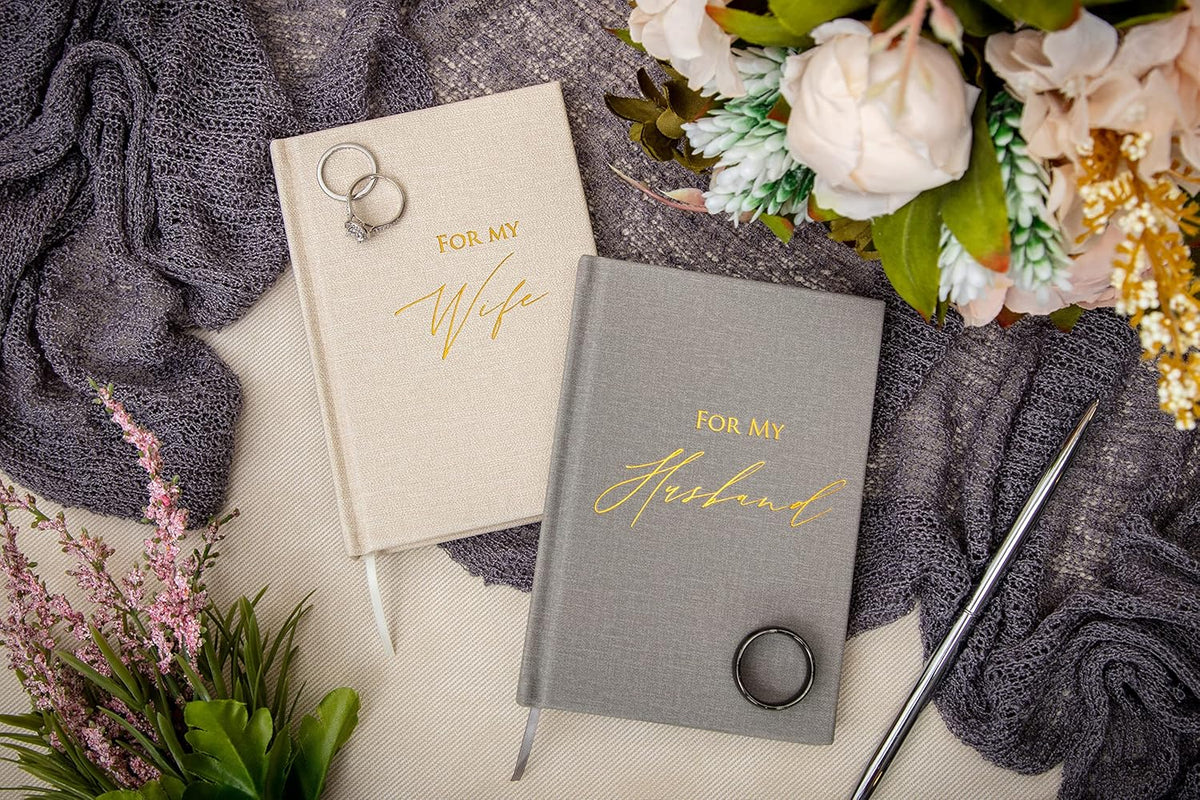 MUUJEE Hard Cover Vow Books (Set of 2) - Foil Embossed Wedding Ceremony Vow Renewal Speech Books