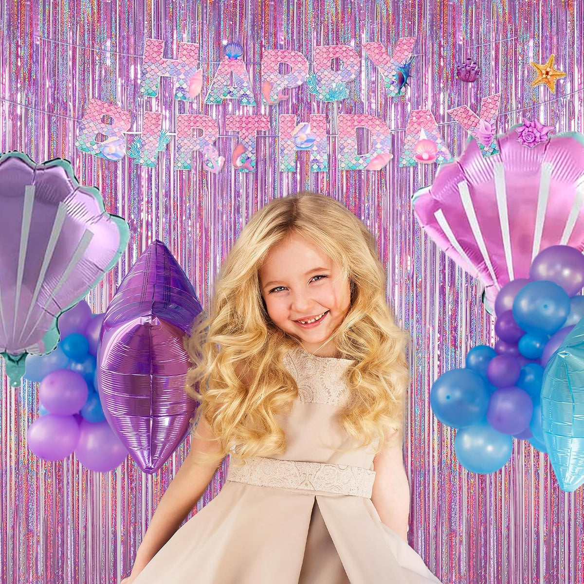 Melsan 3 Pack 3.2 x 8.2 ft Sparkling Pinkish Purple Tinsel Fringe Curtain Backdrop Glitter Decor