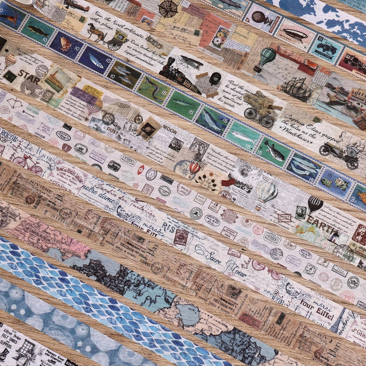38 Rolls Vintage Washi Tape Set, Vintage Travel Stamp Map Scenery Art Letter Writable Decorative