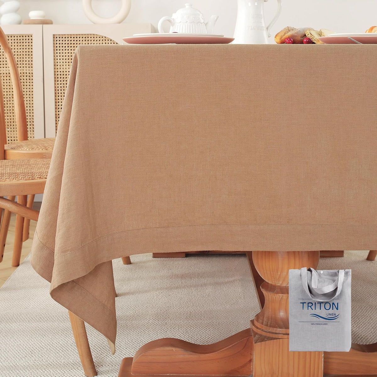 100% Pure French Linen Tablecloths 55x55inch Durable Stonewashed Square Table Clothes for Dining