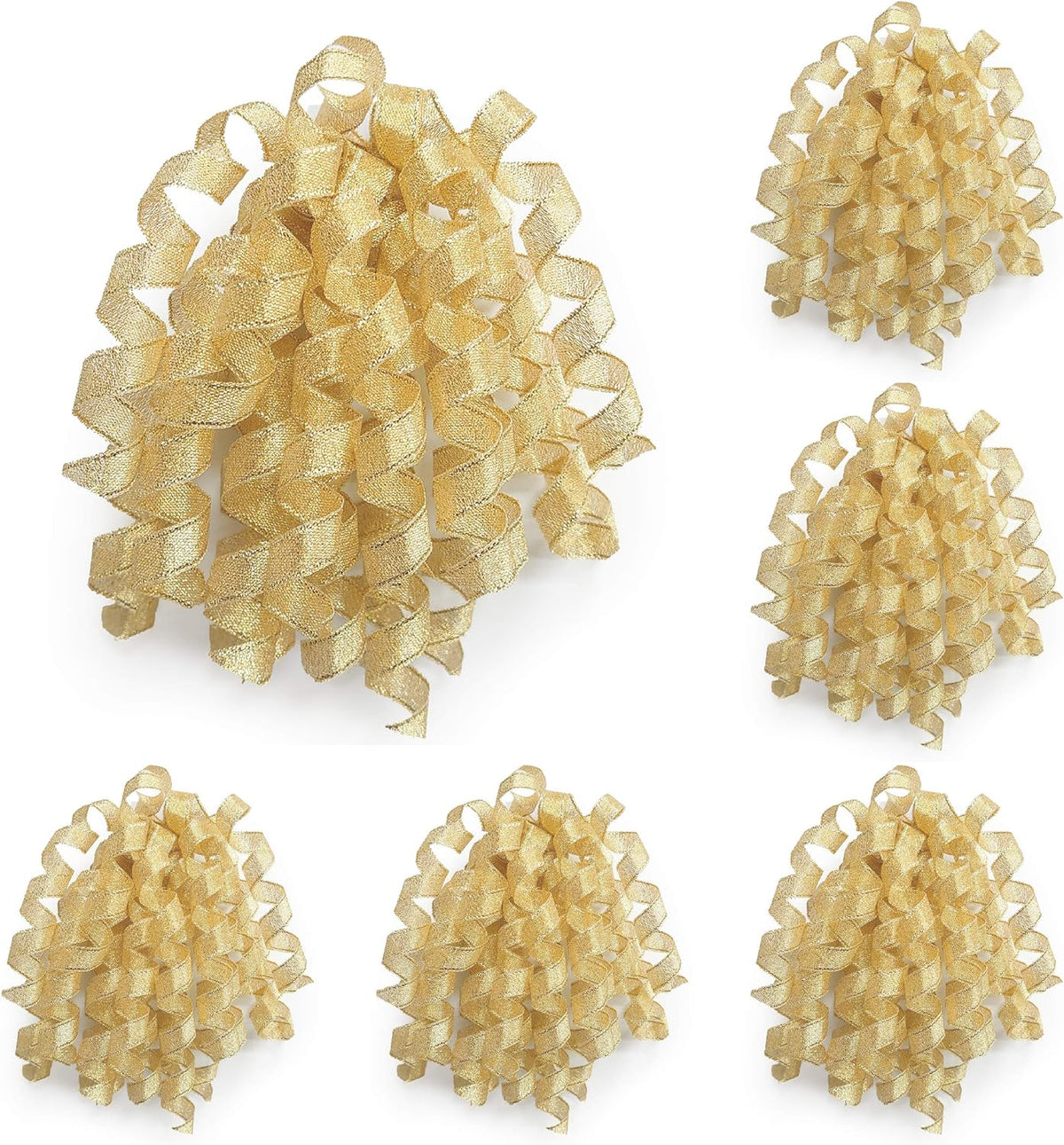 CT CRAFT LLC Gold Metallic Curly Ribbon Bow 6" Long x 6 Counts Gift Wrapping Pre-Tied Self-Adhesive