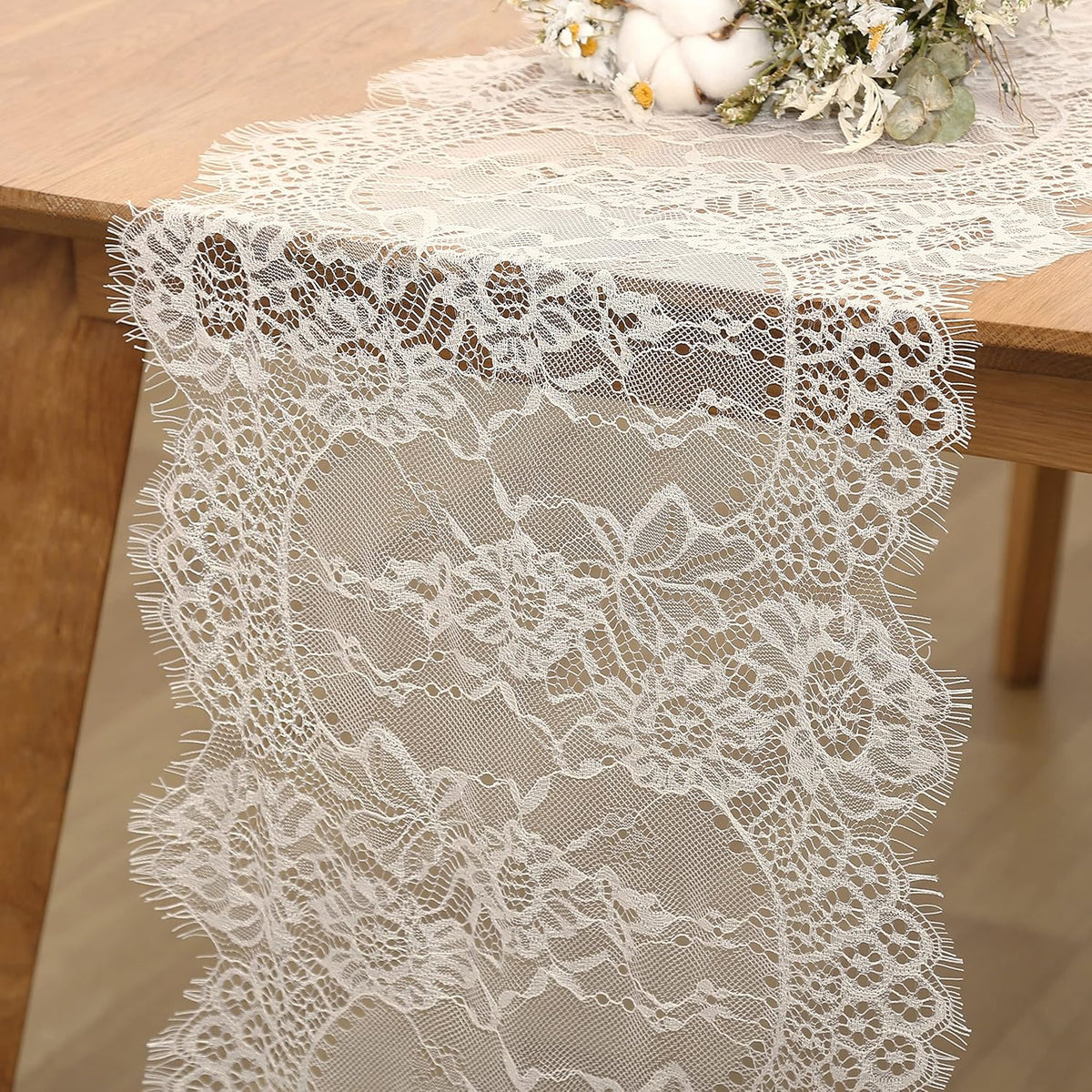 2 Pack Ivory Lace Table Runners 14x120 inch Rectangular Wedding Table Runner Chic Embroidered Chic