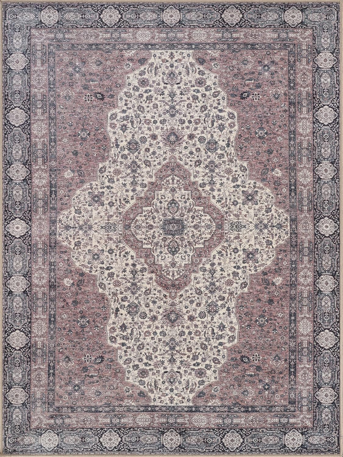 Bloom Rugs Washable Non-Slip 3' x 5' Rug - Cream/Green Traditional Medallion Area Rug for Living