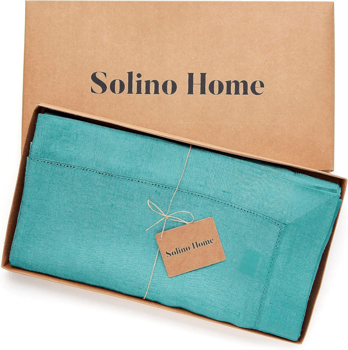 Solino Home Linen Teal Tablecloth 60 x 120 Inch - Classic Hemstitch, 100% Pure Linen Rectangular