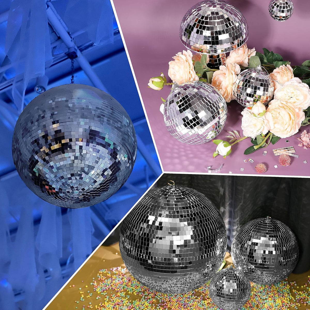 PP OPOUNT 2360 PCS Disco Tiles, 5 x 5 mm Self Adhesive Mirror Tiles, Real Glass Disco Ball Tiles
