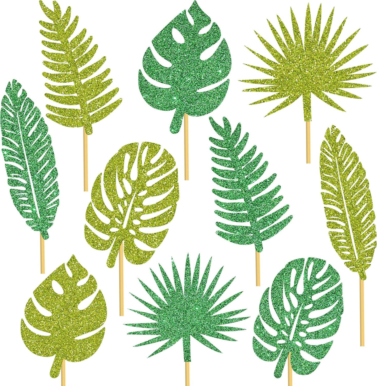 20pcs Glitter Tropical Leaves Centerpiece Decorations for Table Green Palm Leaf Theme Centerpiece