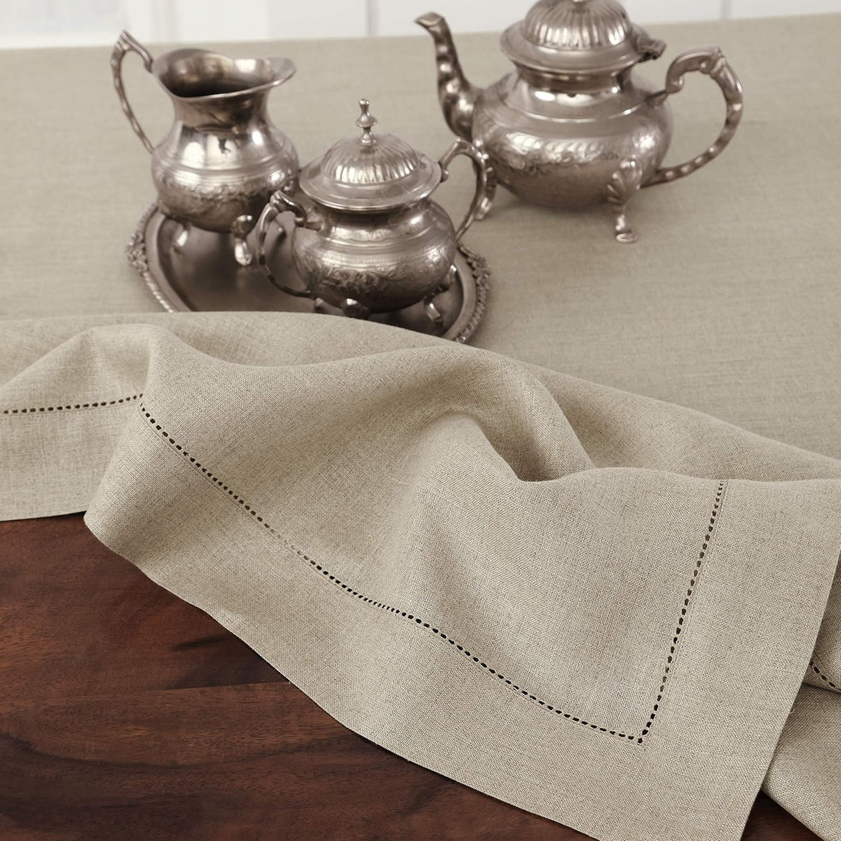Solino Home Linen Tablecloth for Rectangle Tables 60 x 90 Inch - Classic Hemstitch 100% Pure Linen