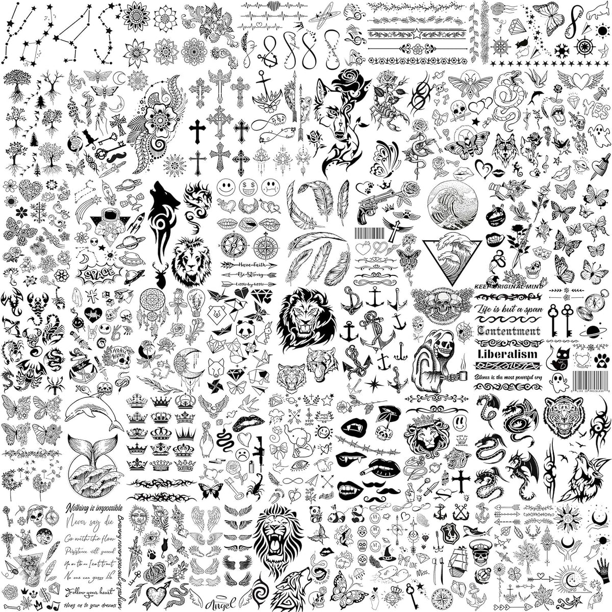 52 Sheets Tiny Small Temporary Tattoos For Kids Boys Girls, Tribal Animals Butterfly Anchor Compass