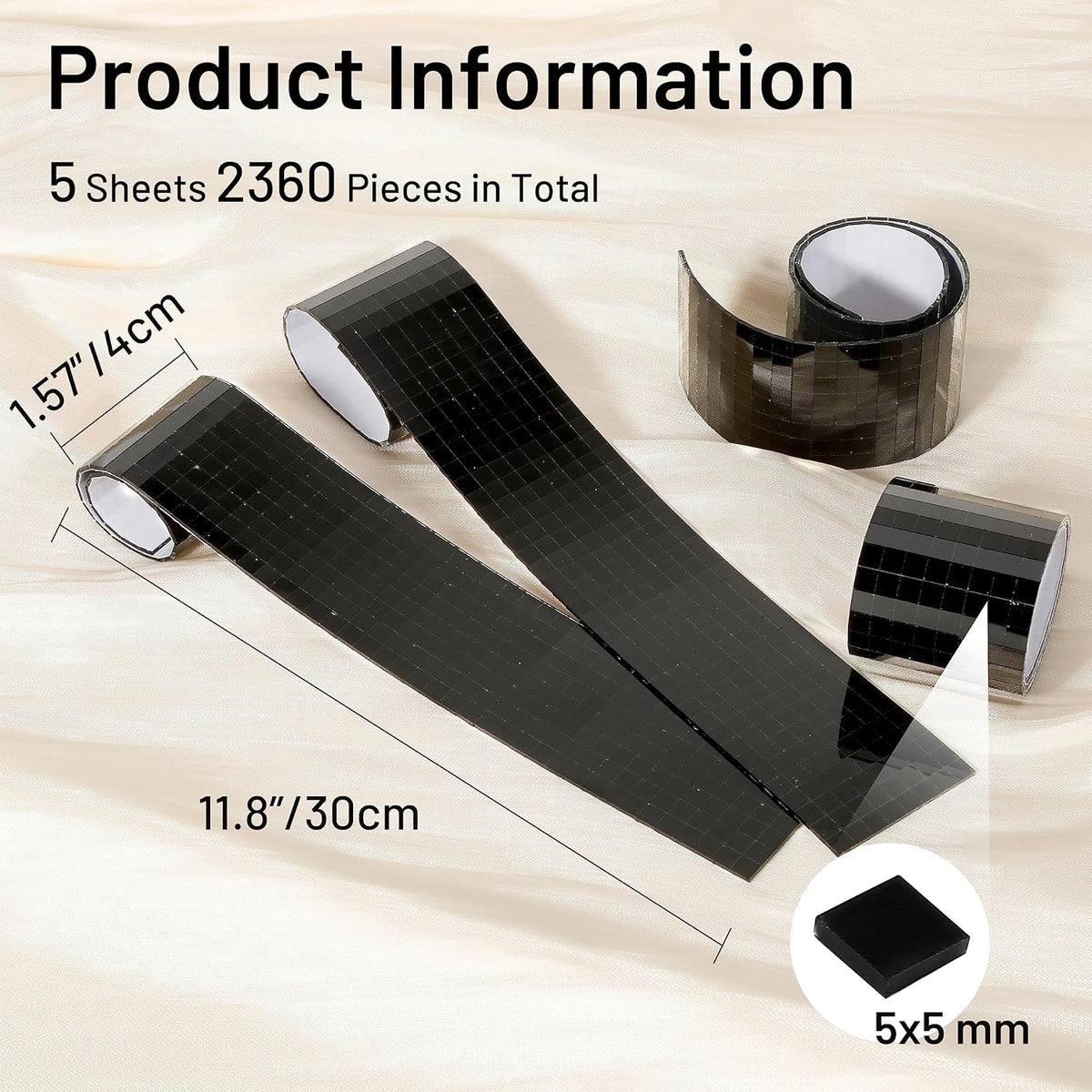 PP OPOUNT 2360 PCS Disco Tiles, 5 x 5 mm Self-Adhesive Disco Ball Stickers, Real Glass Mirror Tiles