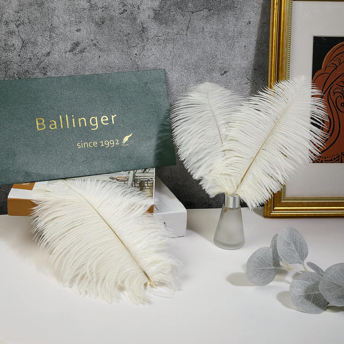 Ballinger Beige Ostrich Feathers Bulk - 24pcs 8-10inch Cream Feathers for Crafts,Wedding Party