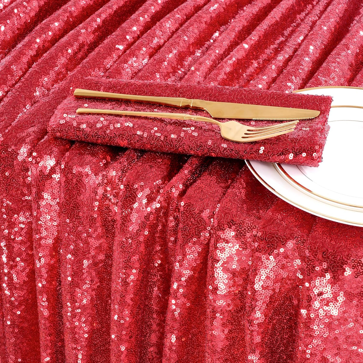 QueenDream Sequin Tablecloth 60x102 Inch Red Tablecloth Glitter Table Cloth for Bridal Shower