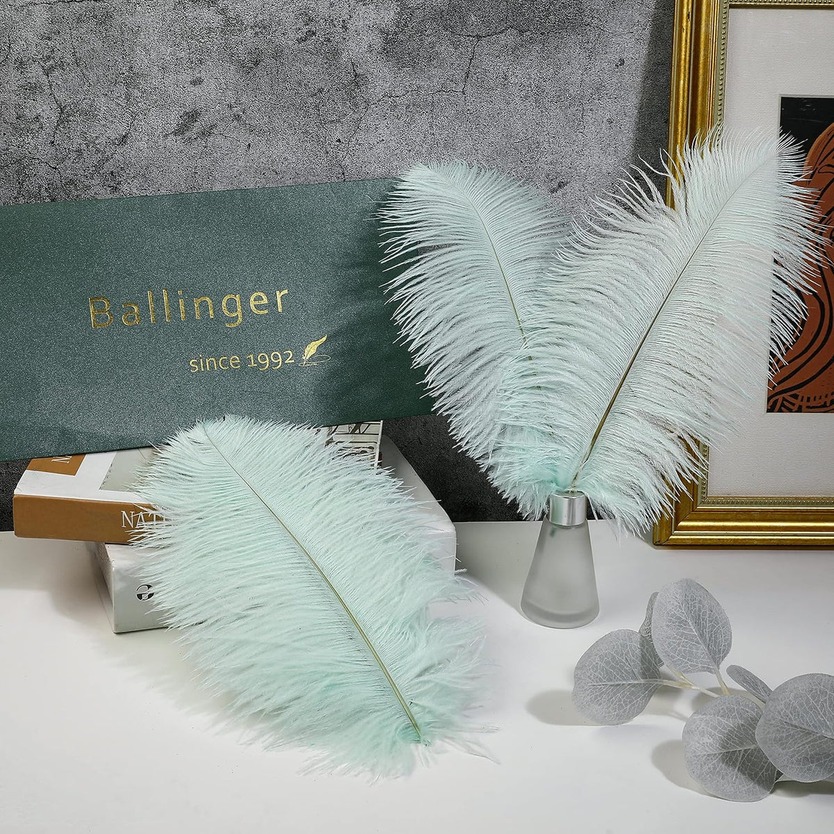 Ballinger Aqua Green Ostrich Feathers - 24pcs 10-12inch Craft Feathers Bulk for Wedding Party