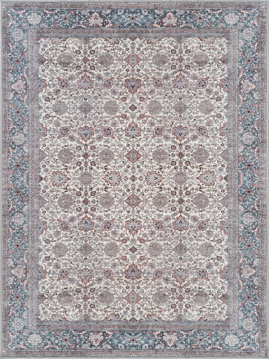 Bloom Rugs Washable Non-Slip 3' x 5' Rug - Teal/Blue/Beige Traditional Oriental Area Rug for Living