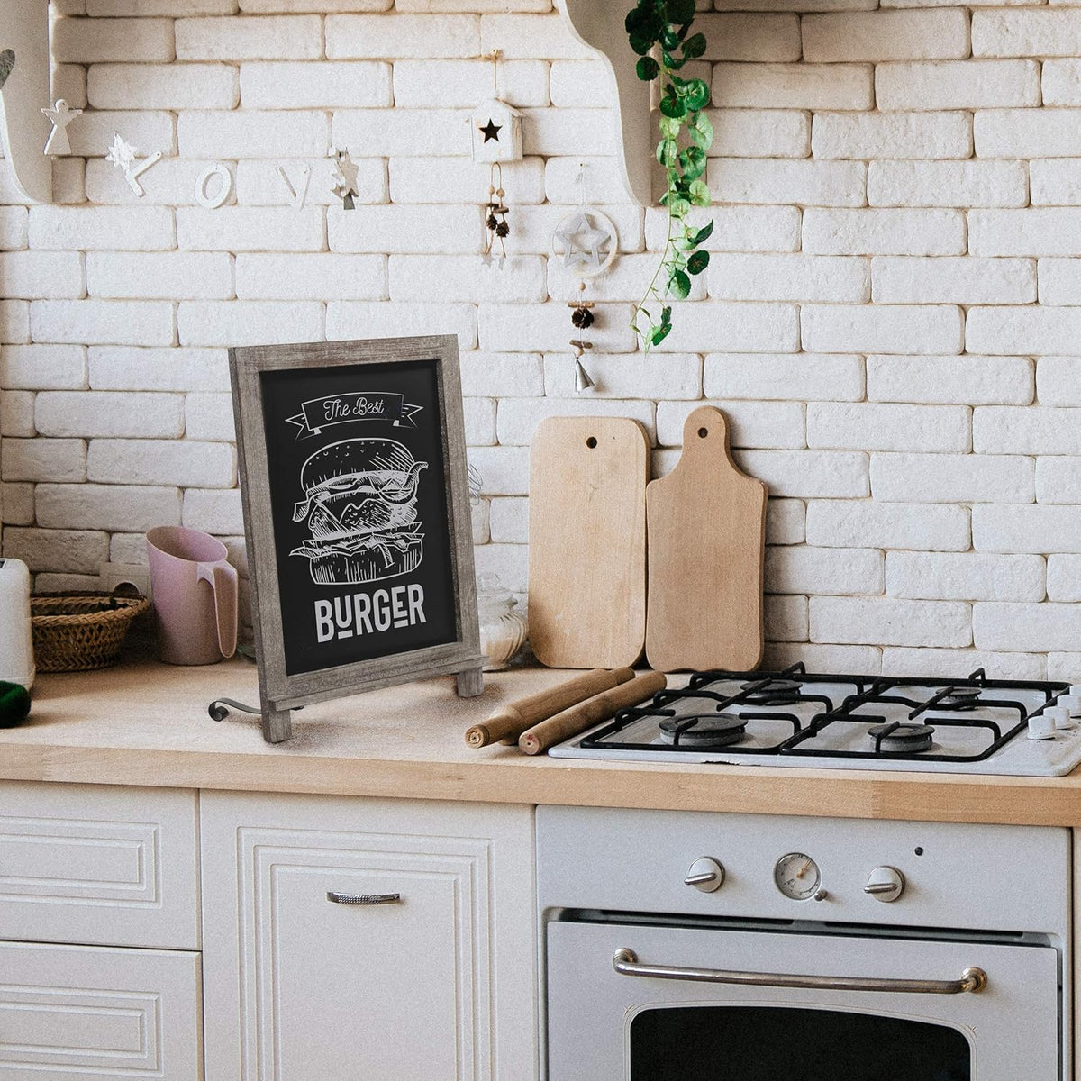HBCY Creations Rustic Weathered Wooden Tabletop Chalkboard with Legs/Vintage Wedding Table