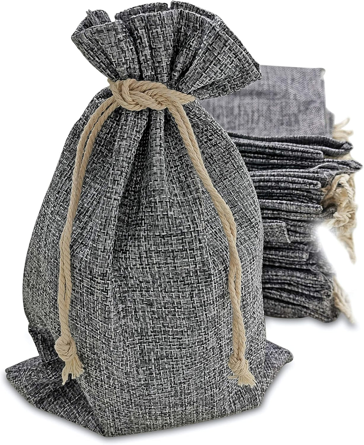 Supply Friend 50 Gray Burlap Bags with Drawstring, 7x10 Inch Gift Bag Bulk Pack for Mugs, Mason