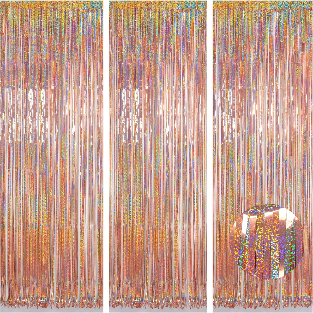 Foil Fringe Curtains Party Decorations - Melsan 3 Pack 3.2 x 8.2 ft Tinsel Curtain Party Photo