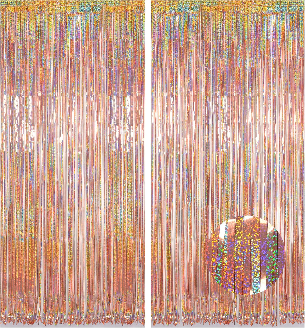 Foil Fringe Backdrop, Melsan 2 Pack 3.2 ft x 8.2 ft Tinsel Foil Fringe Curtains, Sparkle Fringe