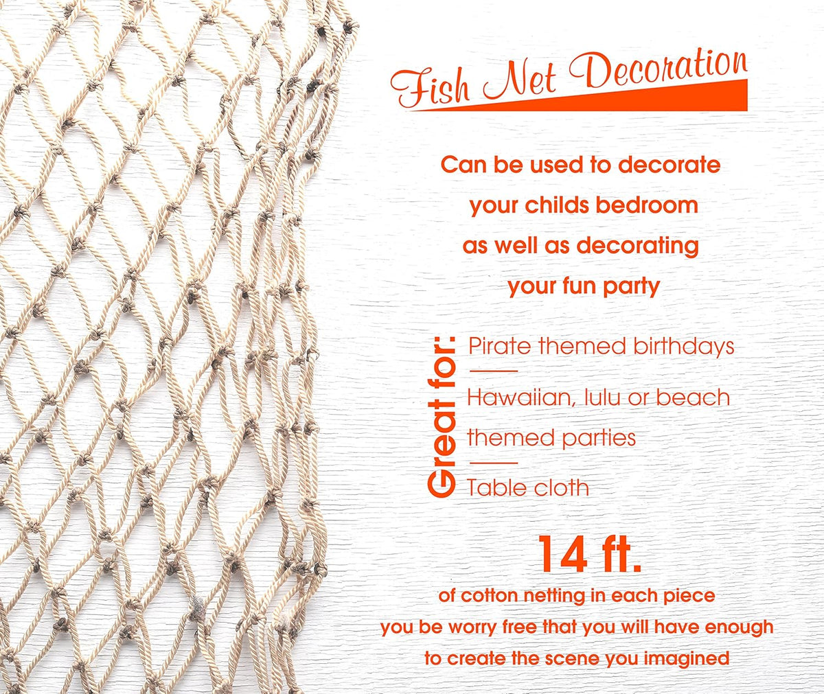 Natural Fish Net Party Decorations for Pirate Party, Hawaiian Party, Nautical Themed Cotton Fishnet