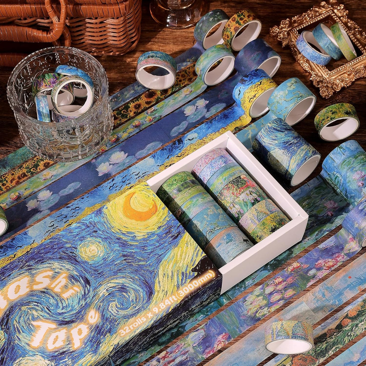 emmoolife 32 Rolls Washi Tape Set, Oil Painting Decorative Masking Tape, Van Gogh Adhesive Tape for