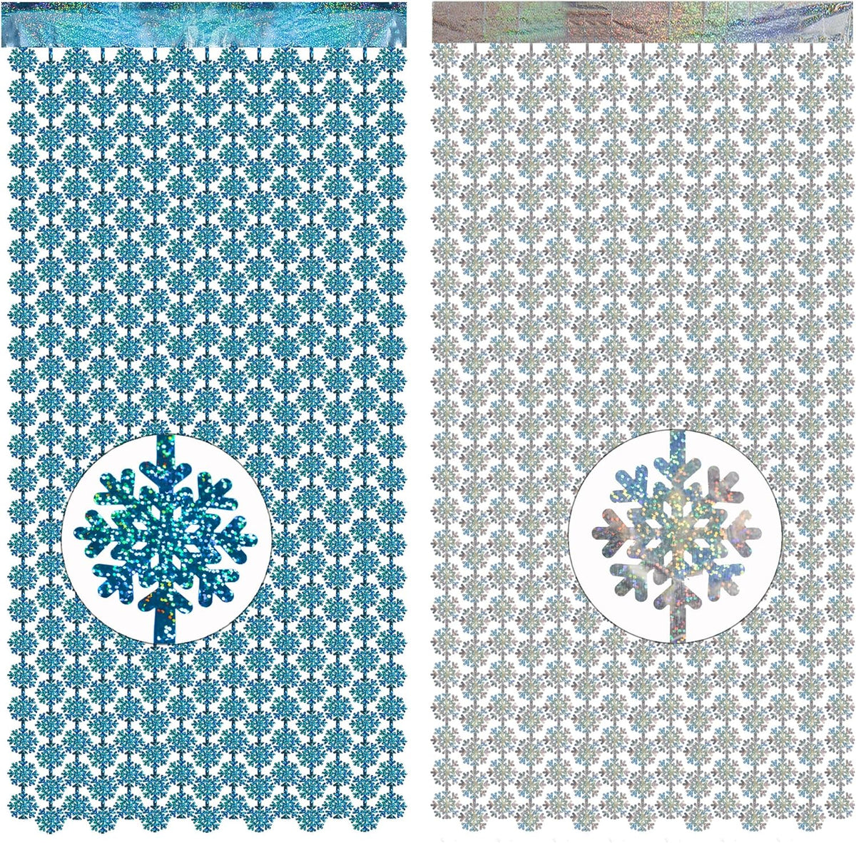 GREATRIL Silver Blue Snowflake Fringe Curtain Winter Onederland Streamers Backdrop with Sparkling