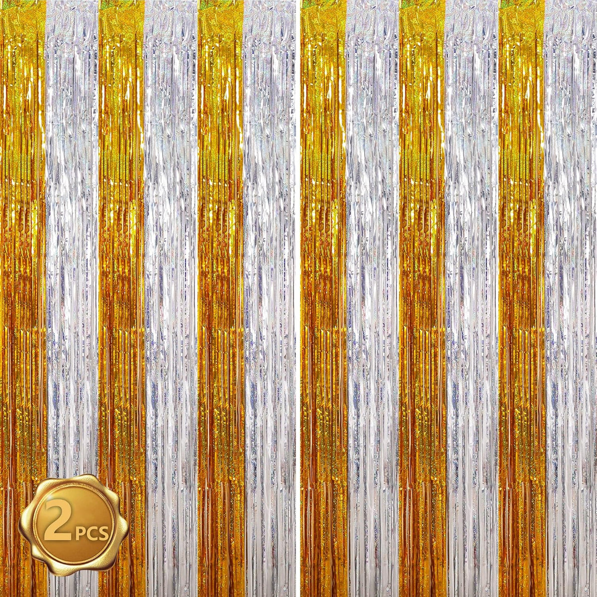BEISHIDA Gold Silver Door Streamers Backdrop Foil Fringe Tinsel Party Streamers Curtains Photo