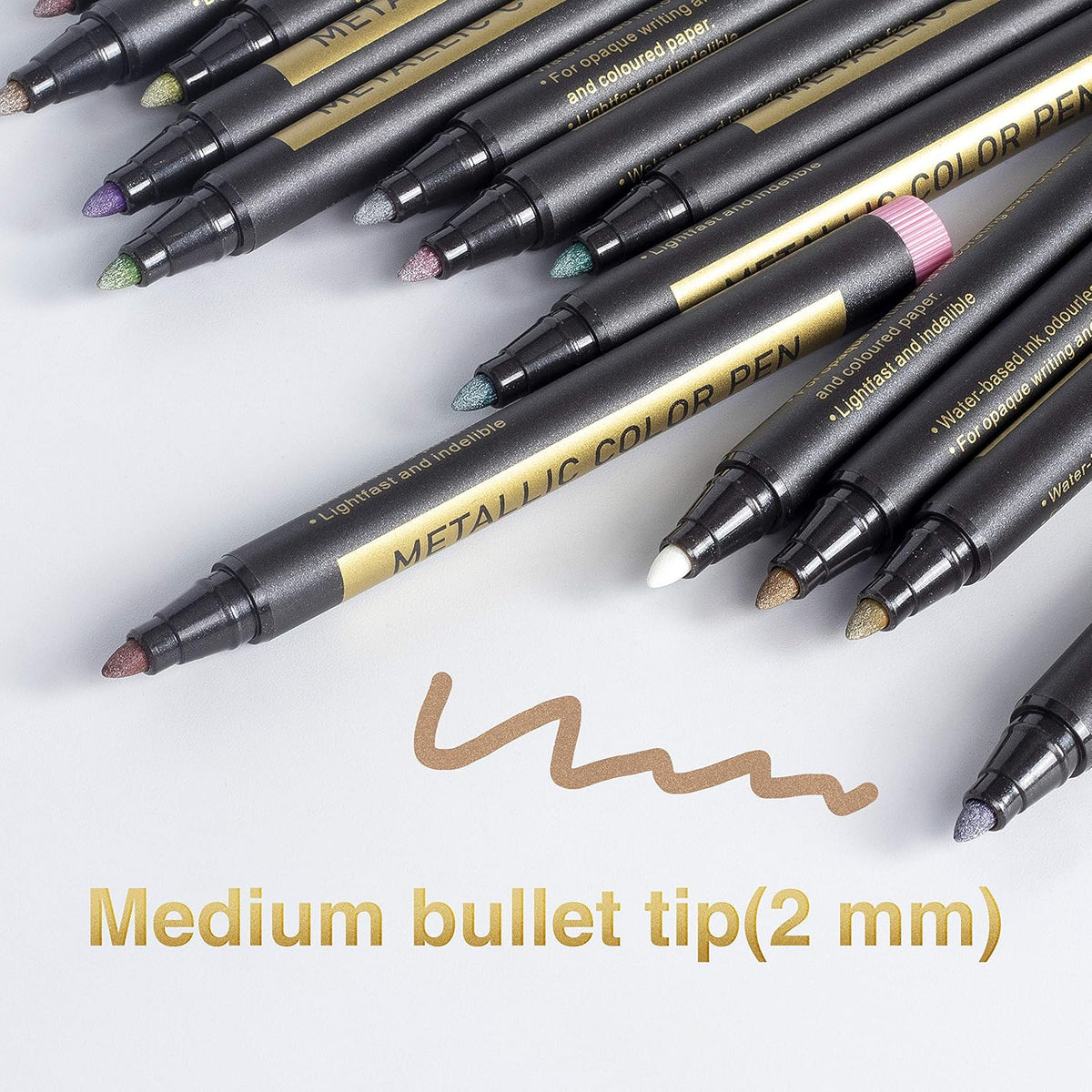 JR.WHITE Metallic Paint Markers, 10 Colors for Rock Painting, Black Paper, Scrapbook, Photo Album