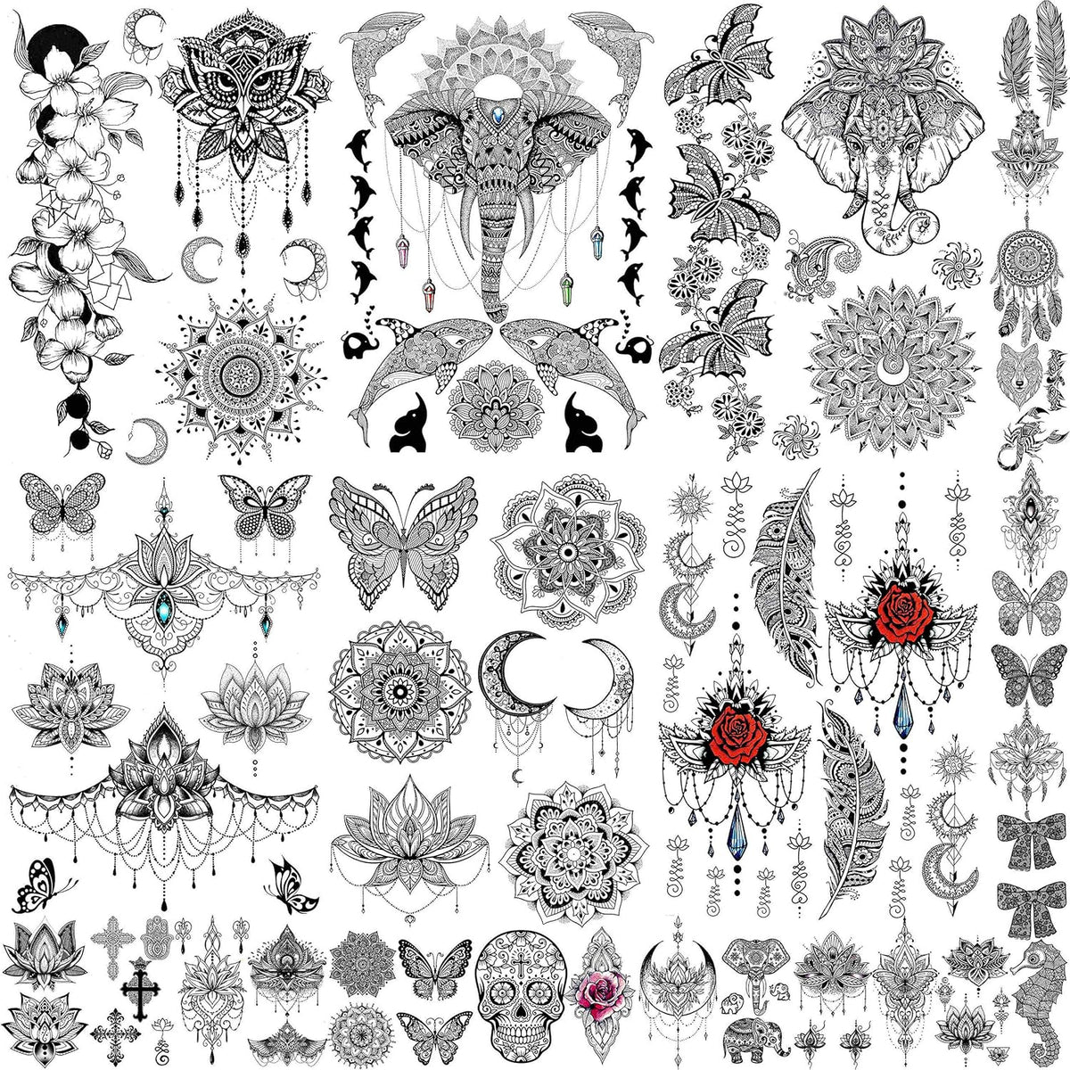 28 Sheets Tribal Black Temporary Tattoos For Women Girls, Waterproof Fake Tattoos Temporary