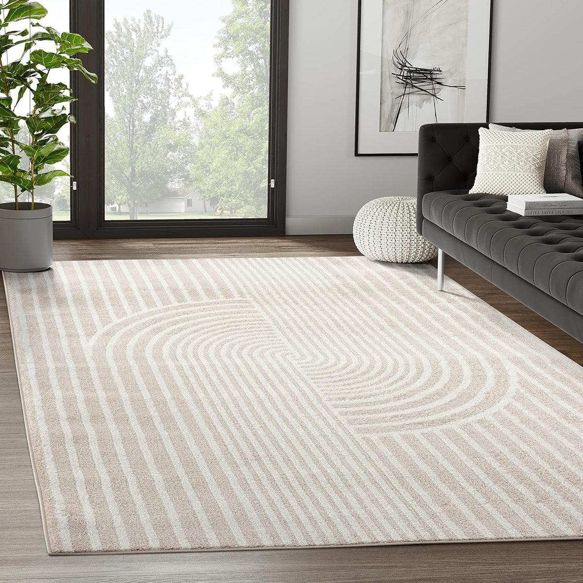 Abani Area Rug for Living Room -Nuevo 5' x 8' Beige Arch Pattern Area Rug, Soft and Durable Living