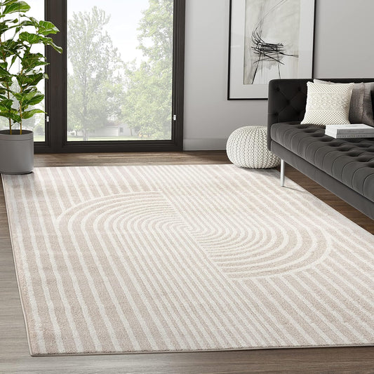 Abani Area Rug for Living Room -Nuevo 4' x 6' Beige Arch Pattern Area Rug, Soft and Durable Living
