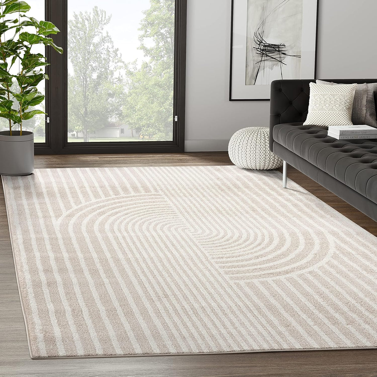 Abani Area Rug for Living Room -Nuevo 2' x 3' Beige Arch Pattern Area Rug, Soft and Durable Living