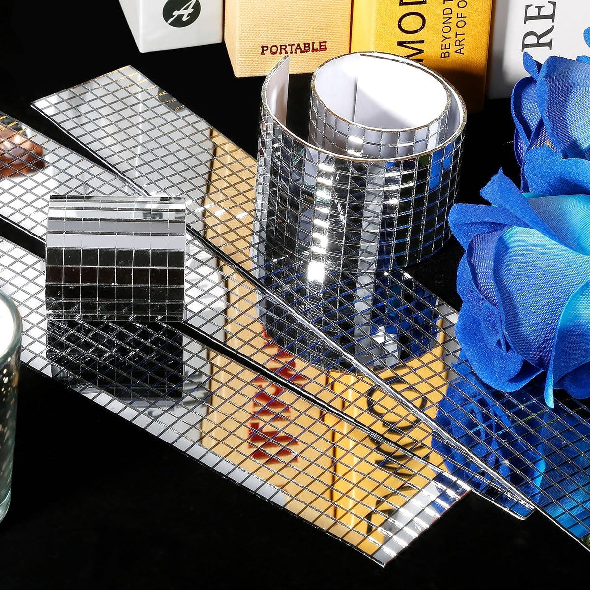 PP OPOUNT 2360 PCS Disco Tiles, 5 x 5 mm Self Adhesive Mirror Tiles, Real Glass Disco Ball Tiles