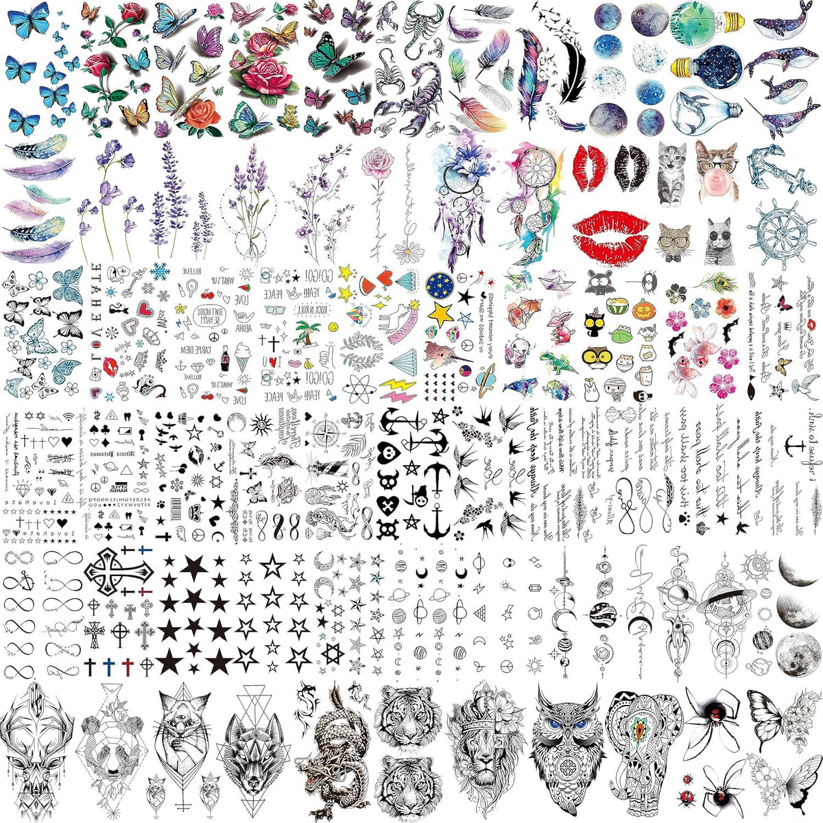 66 Sheets 430+ PCS Cute Temporary Tattoos For Women Men Adults, Watercolor Butterfly Flower