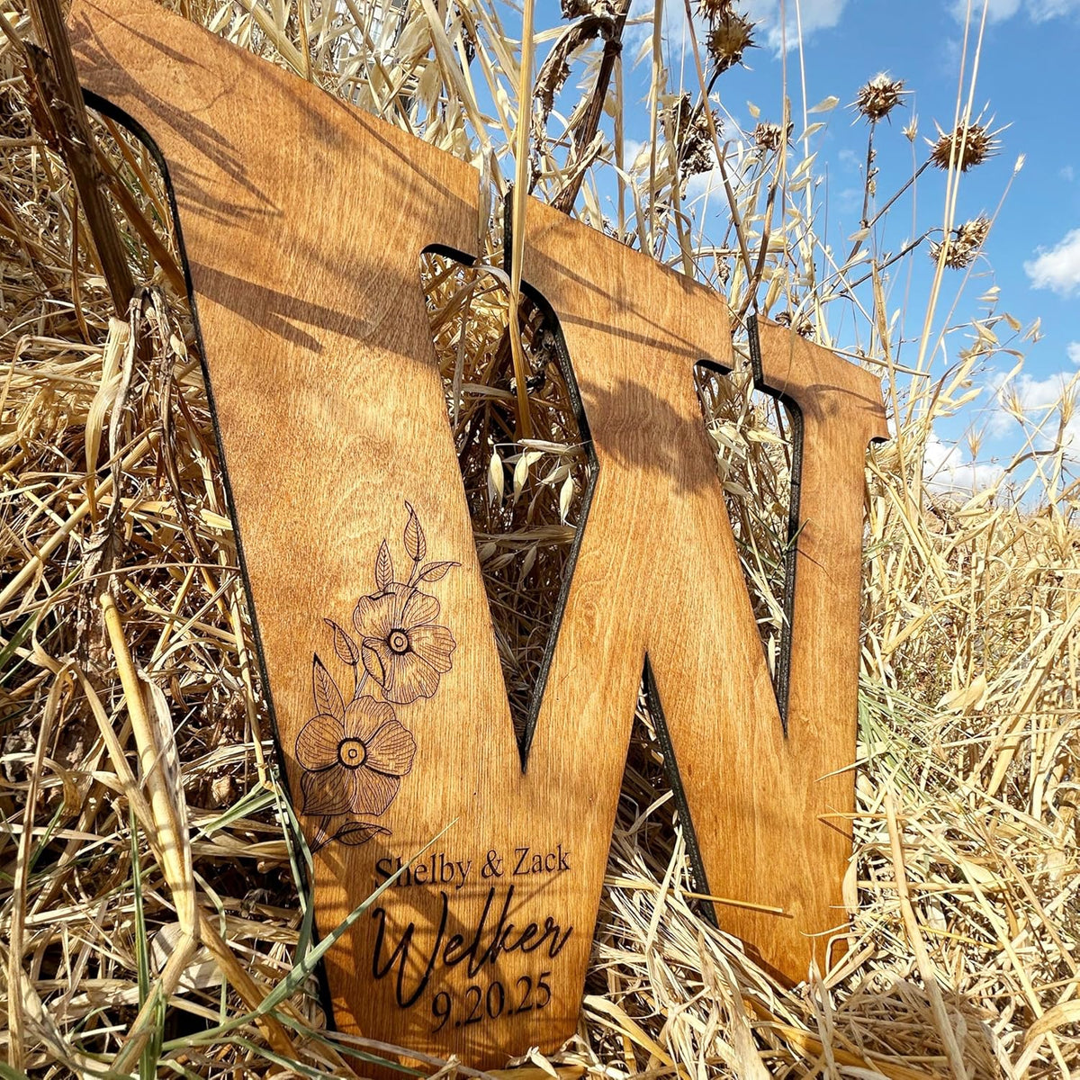 Wedding Guest Book Sign with Pen, Personalized Wooden Letter Monogram, Custom Last Name and Date